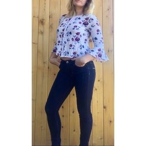 Forever 21 bohemian floral top with bell sleeves